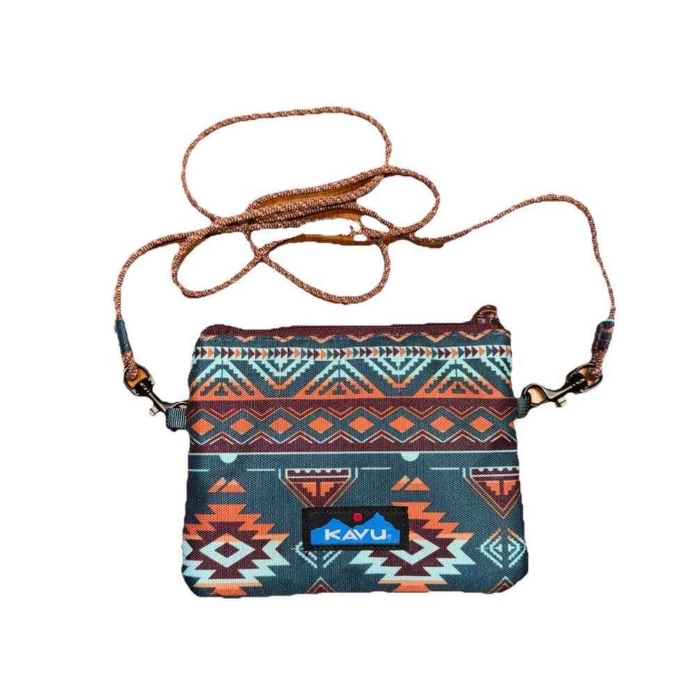 KAVU Renrose Crossbody Wallet ~ Southwest Aztec Design / Preppy Western Granola